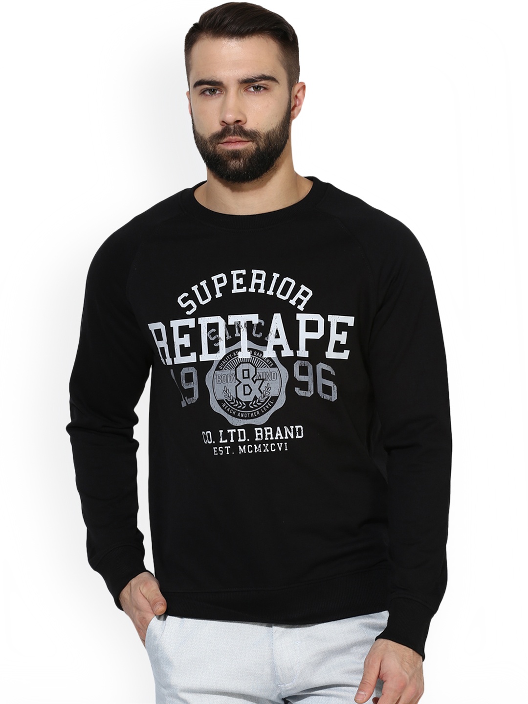 

Red Tape Men Black & Off-White Printed Sweatshirt