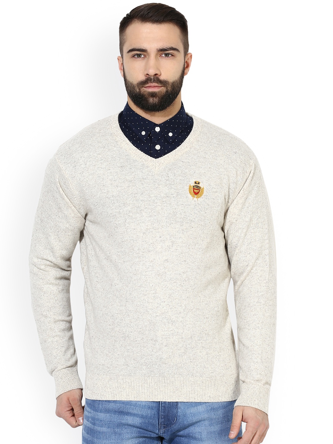 

Red Tape Men Cream-Coloured Solid Woolen Pullover