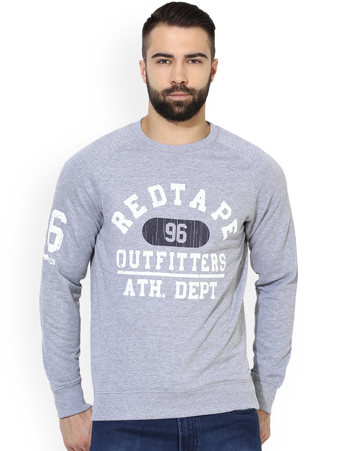 

Red Tape Men Grey & Off-White Printed Sweatshirt