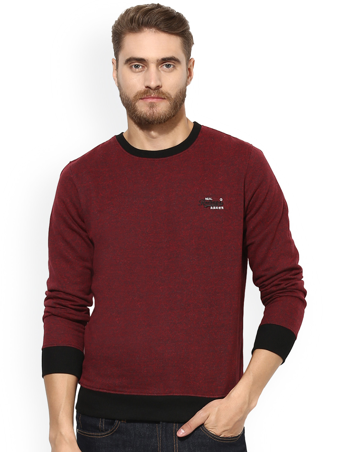 

Red Tape Men Maroon Self Design Sweatshirt