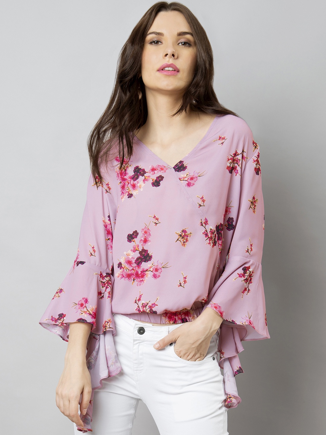 

FabAlley Women Pink Printed Blouson Top