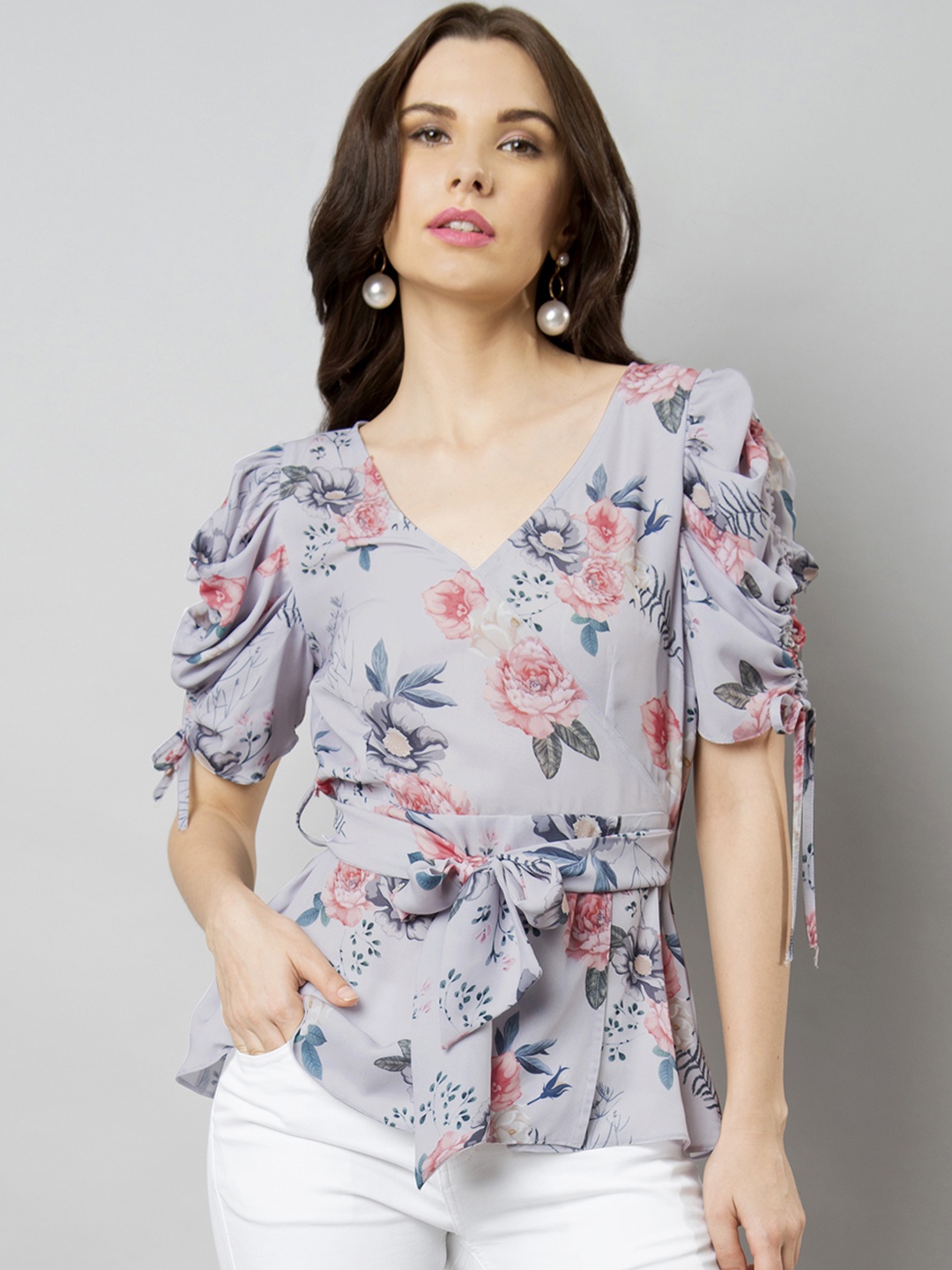 

FabAlley Women Lavender Printed Cinched Waist Top