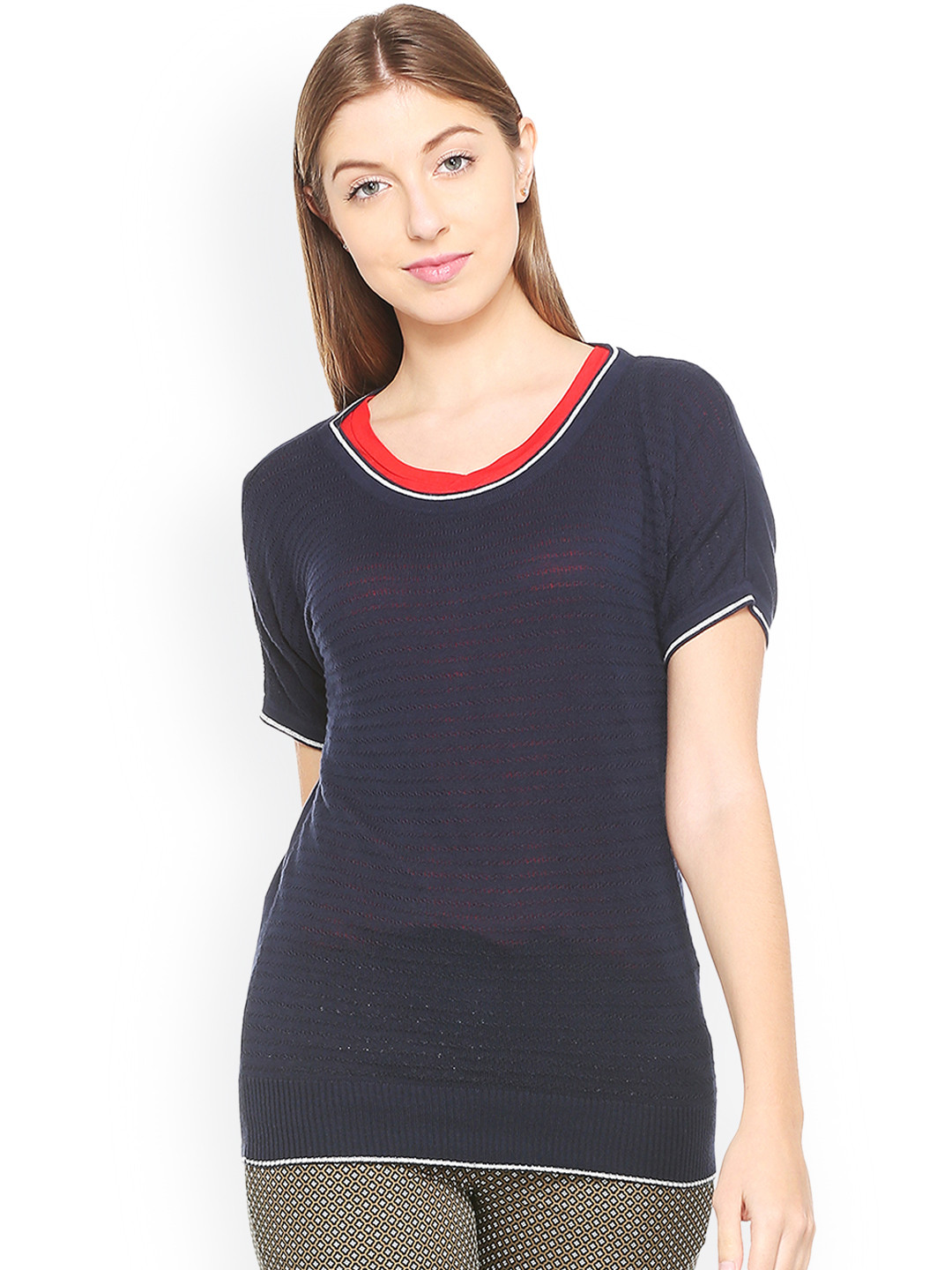 

Van Heusen Woman Navy Blue Self Design Pullover