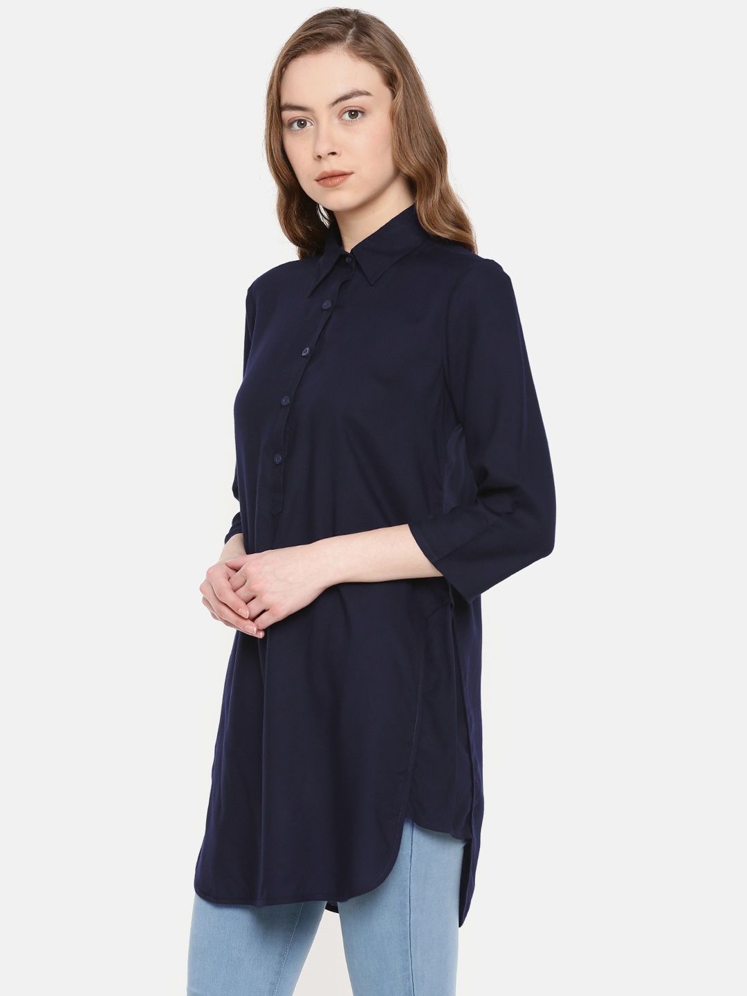 

IDK Navy Blue Solid Tunic