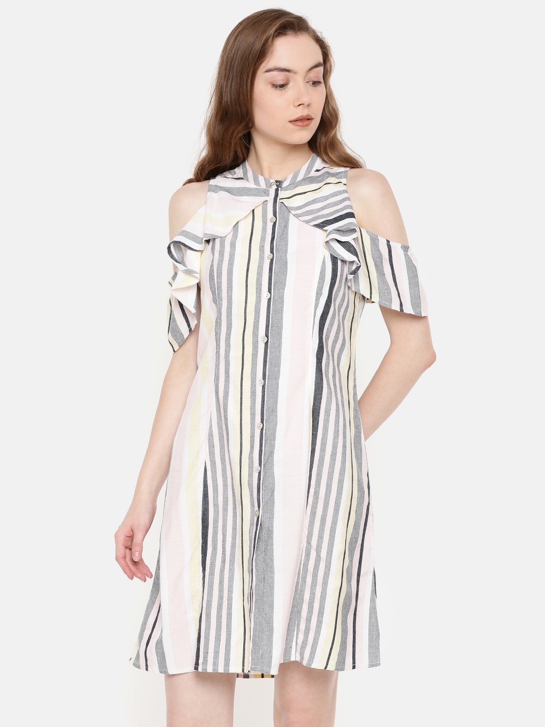 

IDK Women Multicoloured Striped A-Line Dress, Multi