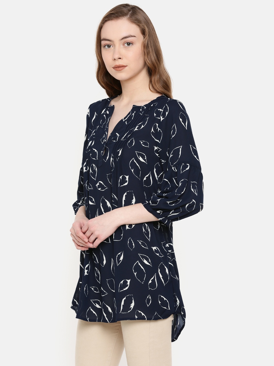 

IDK Women Navy Printed High-Low Top, Navy blue
