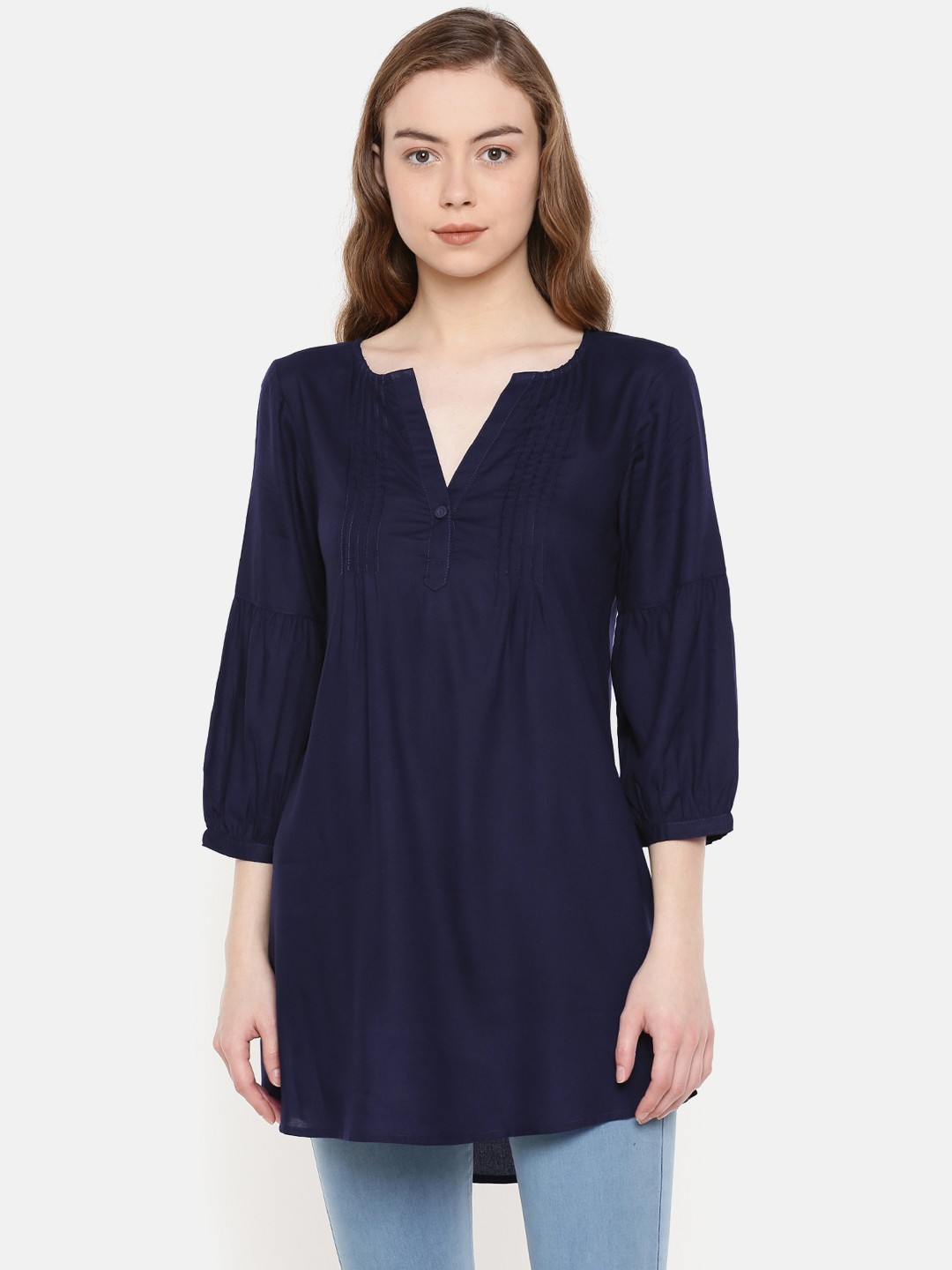 

IDK Women Navy Solid High-Low Tunic, Navy blue