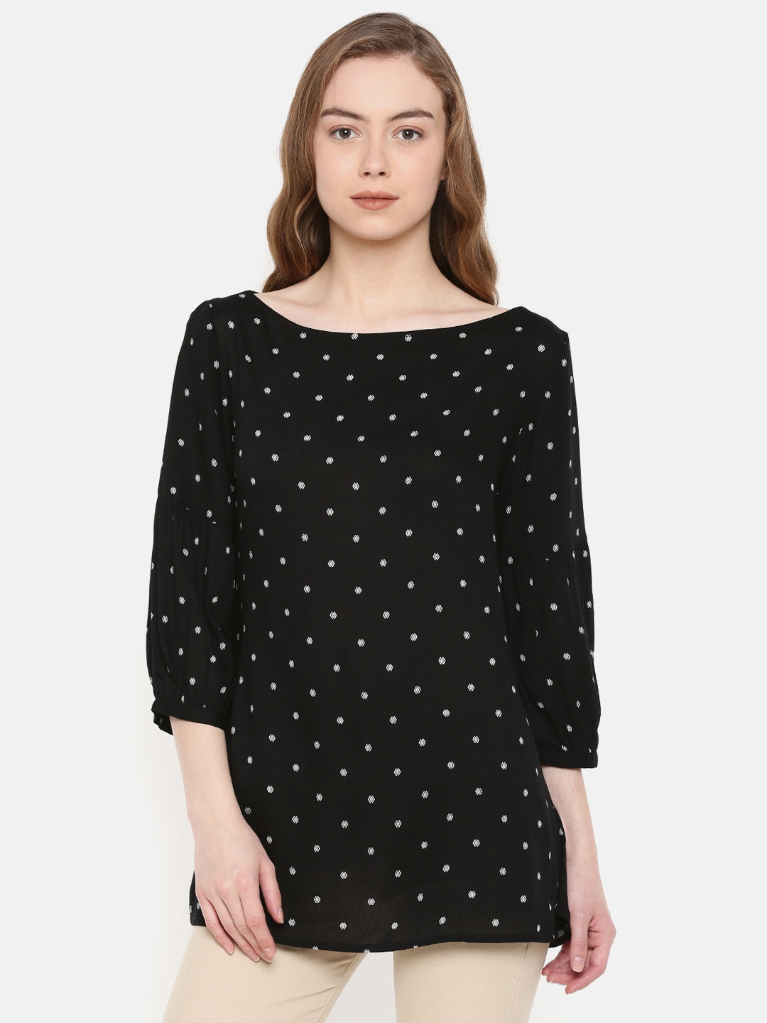 

IDK Women Black & White Printed Top