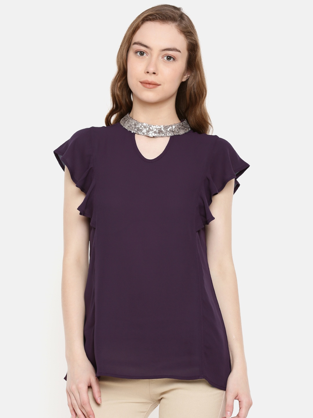 

IDK Women Burgundy Solid Top