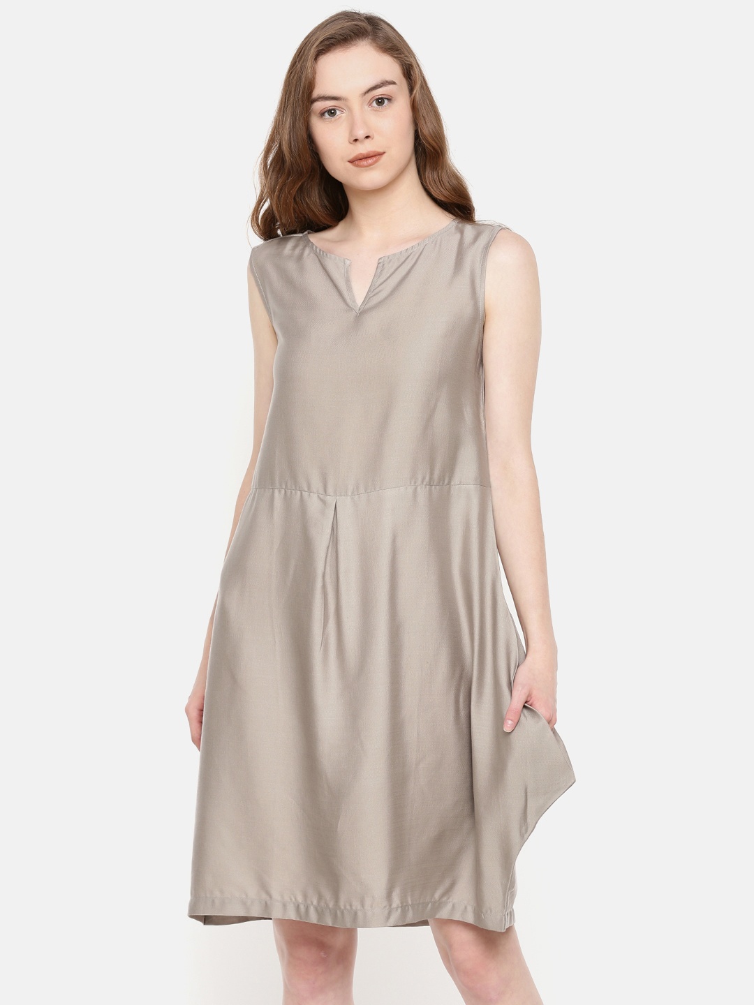 

IDK Women Taupe Solid A-Line Dress