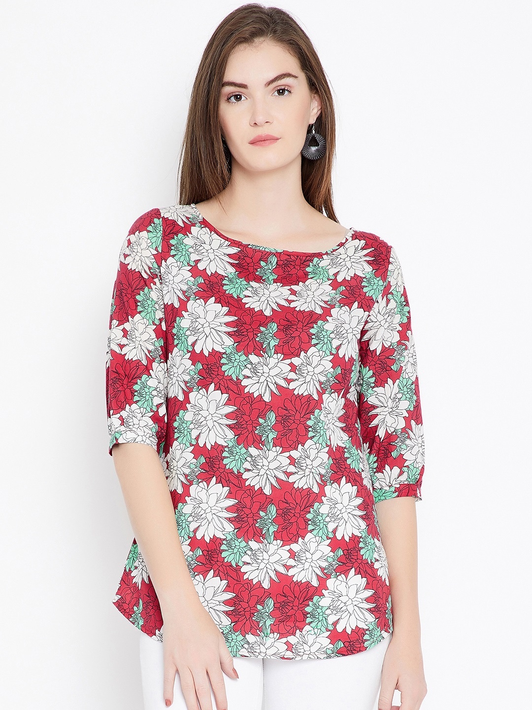 

Ruhaans Women Red Printed A-Line Top