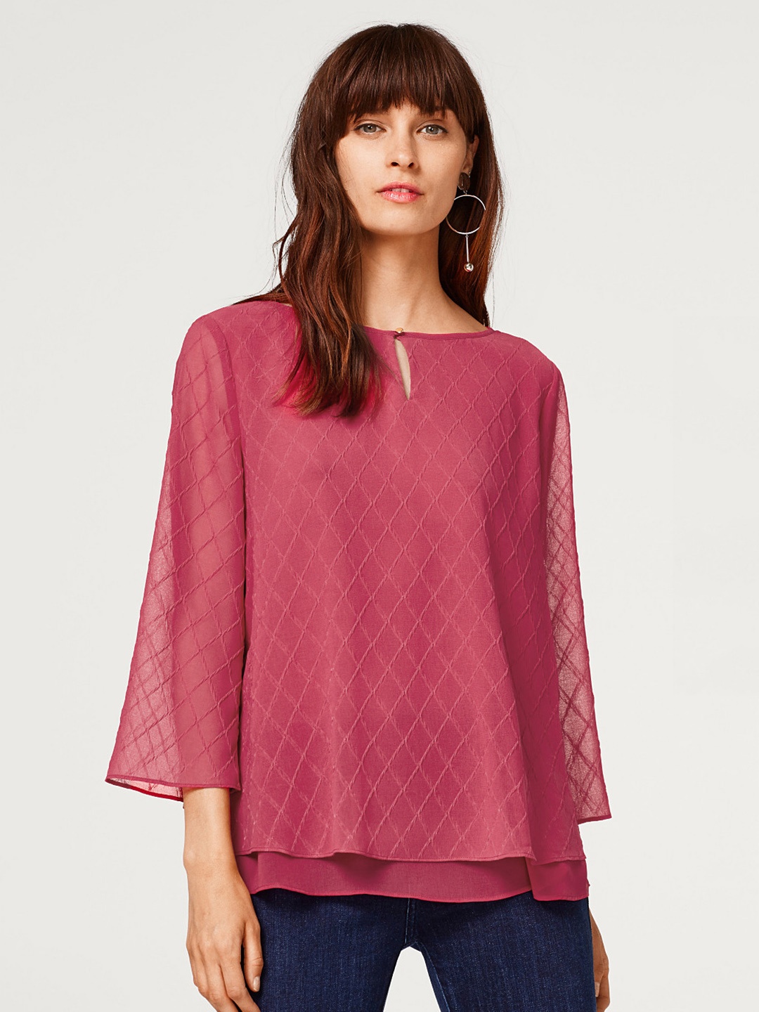 

ESPRIT Women Magenta Self-Design Top