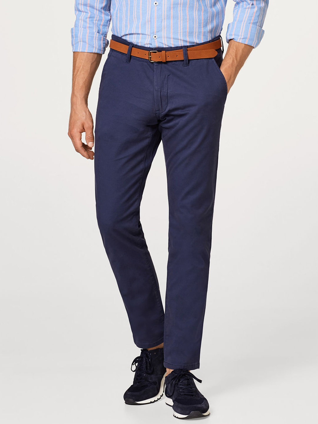 

ESPRIT Men Navy Blue Slim Fit Solid Trousers