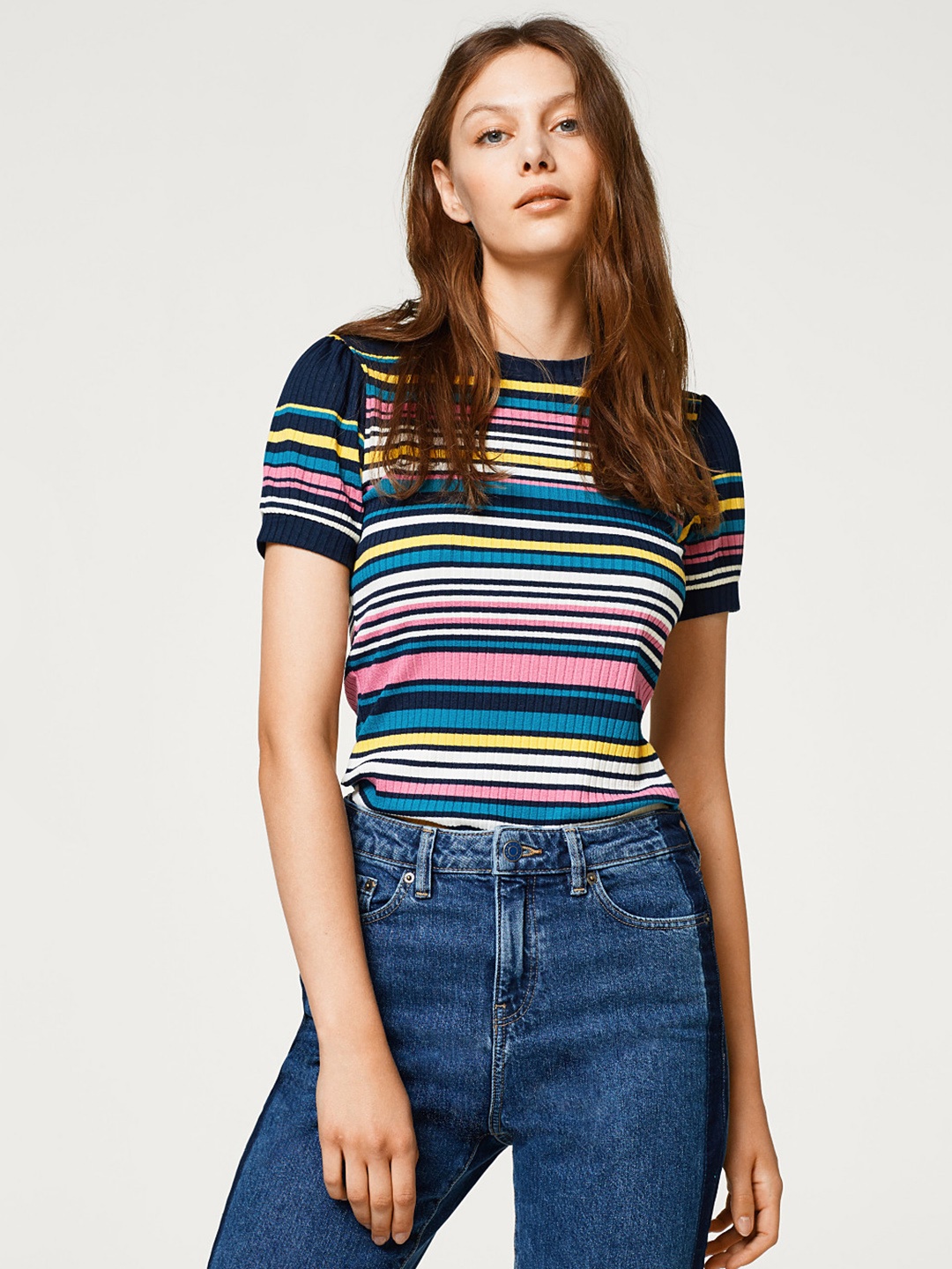 

ESPRIT Women Multicoloured Striped Round Neck Top, Multi