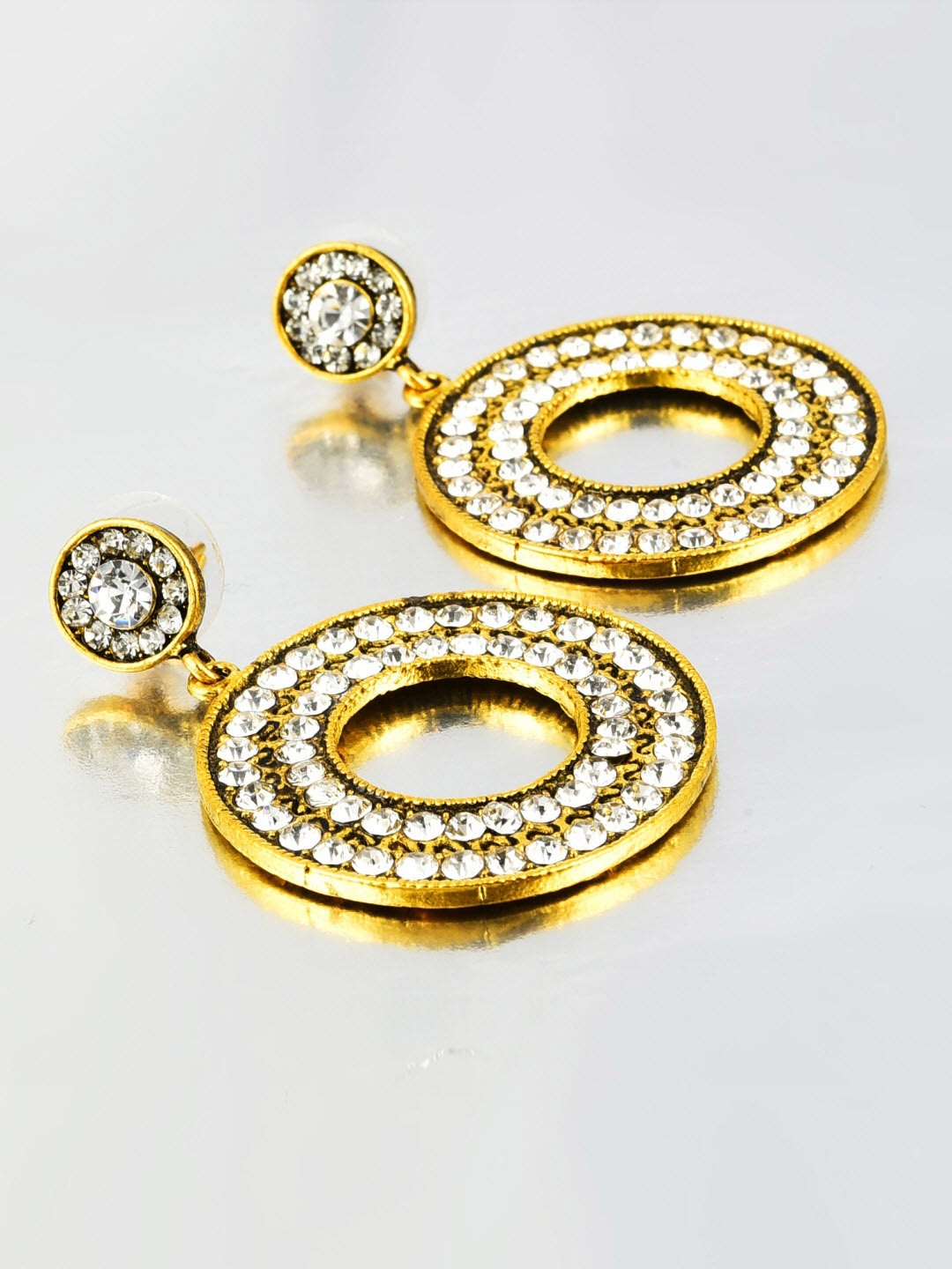 

Crunchy Fashion Gold-Toned & White Circular Drop Earrings