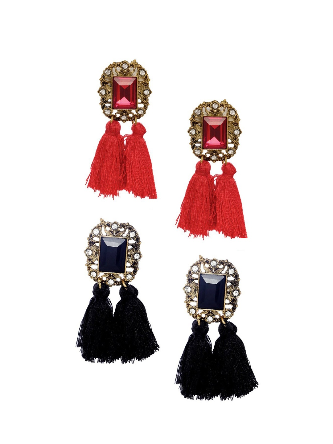 

Crunchy Fashion Pack of 2 Square Drop Earrings, Black