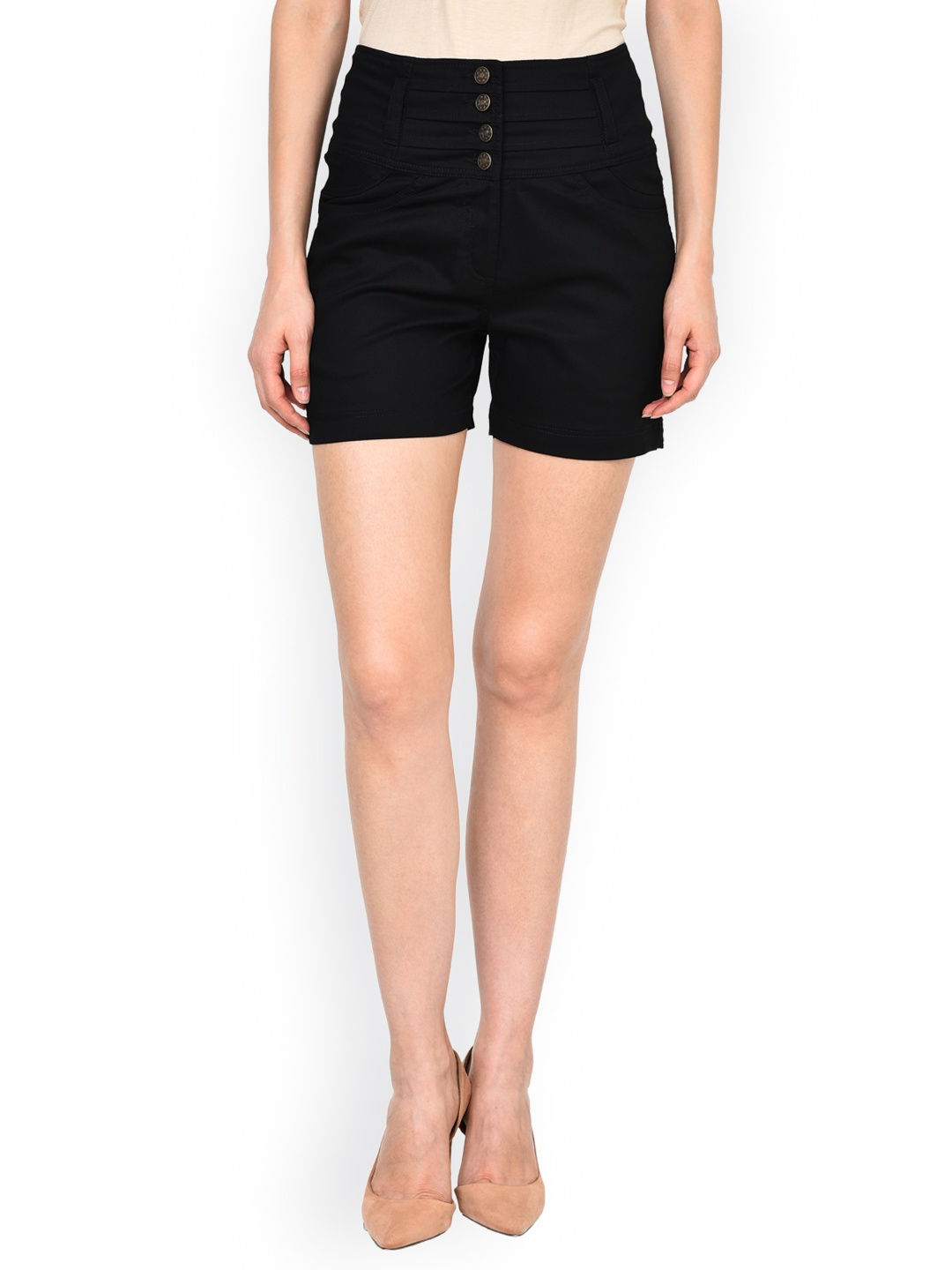 

Castle Women Black Solid Regular Fit High-Rise Chino Shorts