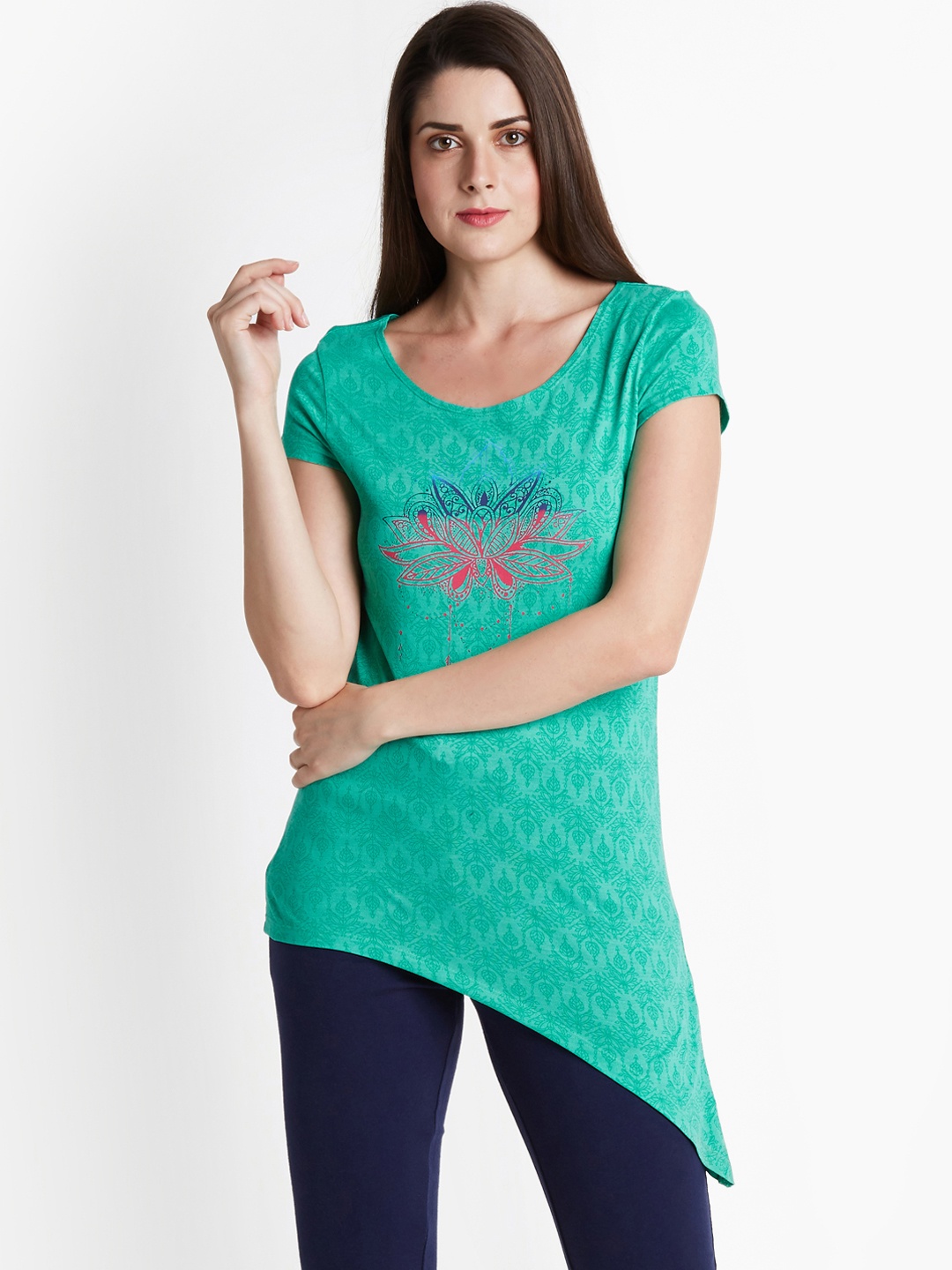 

Ajile by Pantaloons Women Green Printed High-Low Top