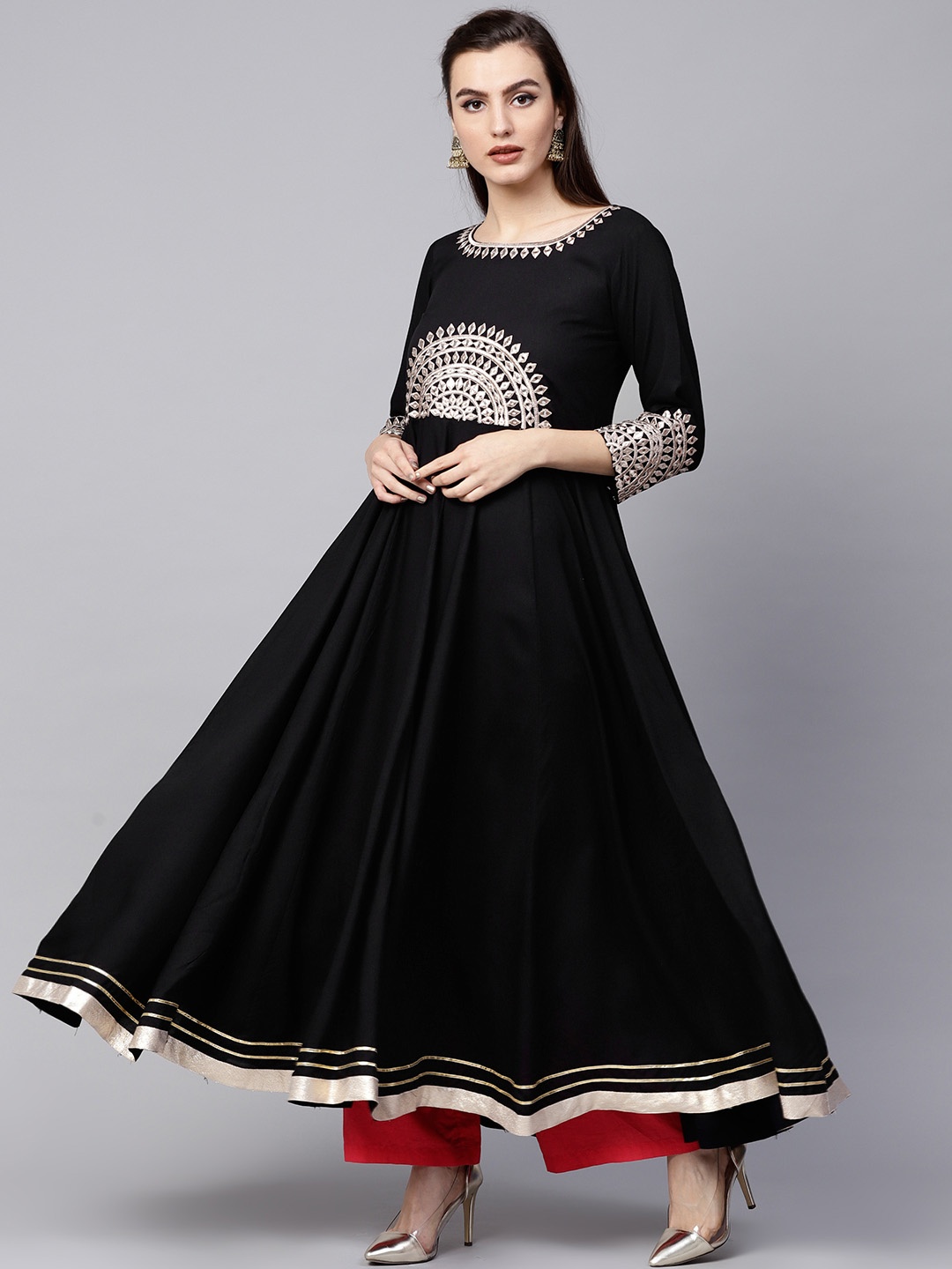 

Varanga Black Embroidered A Line Kurta
