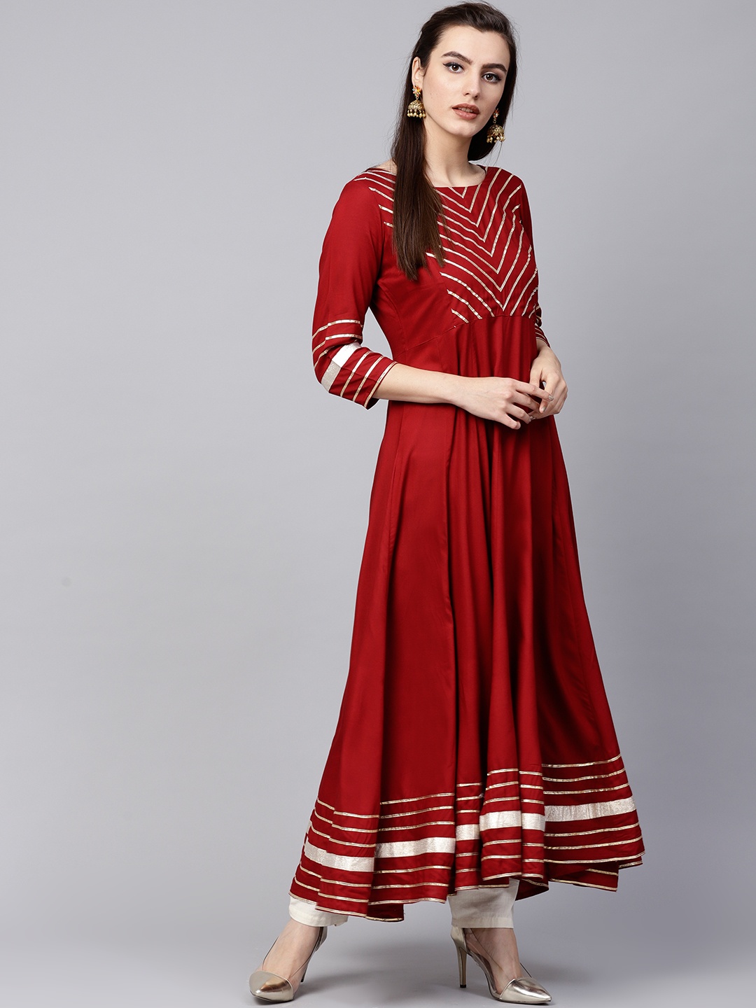

Varanga Women Maroon Yoke Design Anarkali Kurta
