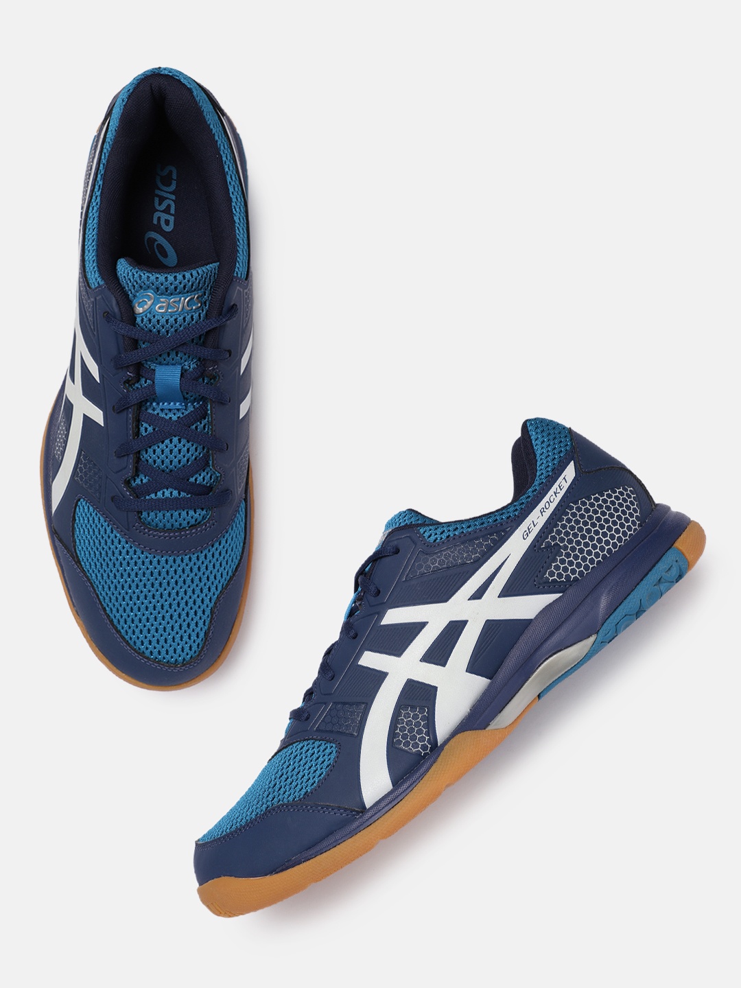 

ASICS Men Blue & Silver-Toned Woven Design Gel-Rocket 8 Running Shoes