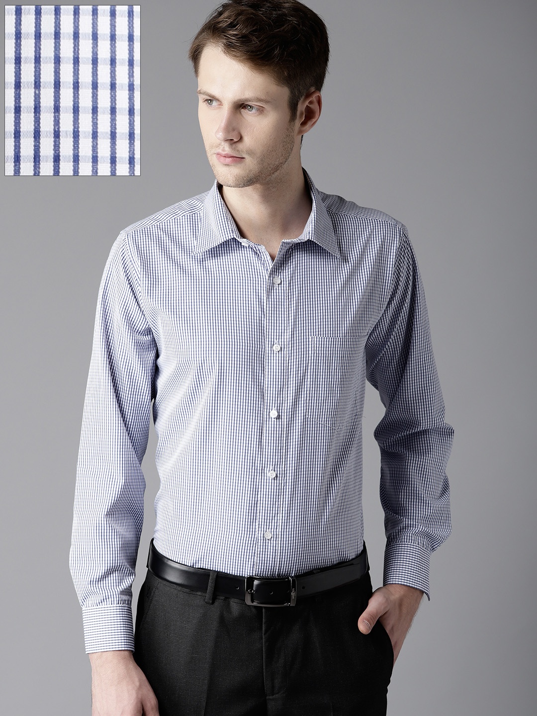 

DENNISON Men White & Blue Regular Fit Checked Formal Shirt