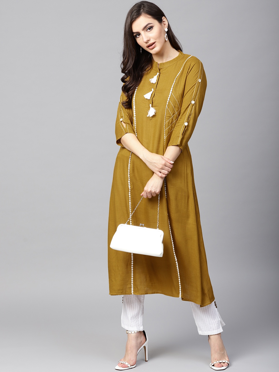

AKS Women Mustard Brown Solid A-Line Kurta