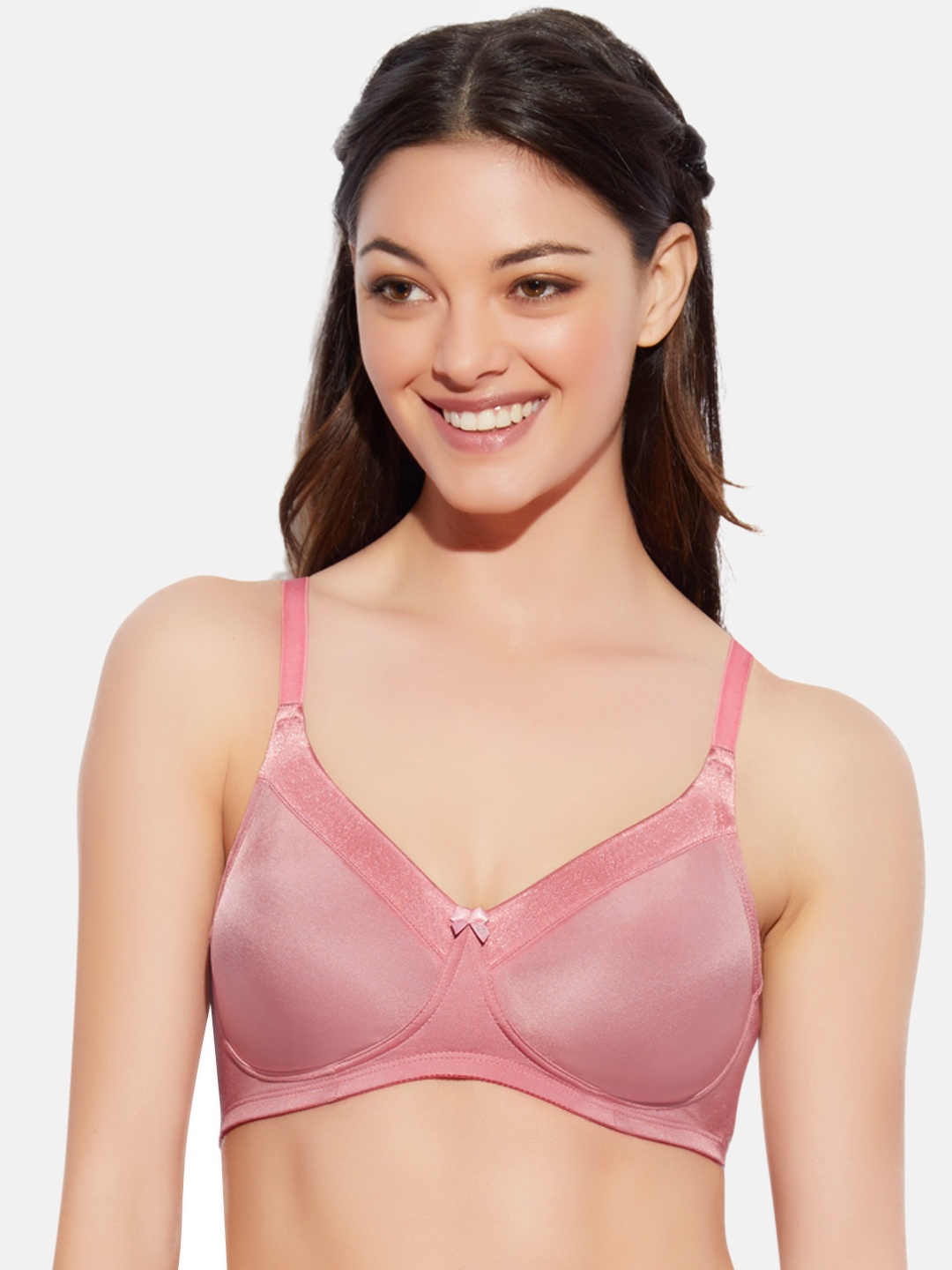 

Enamor Pink Solid Non-Padded High Coverage Wirefree Classic Comfort Satin Soft Bra F078
