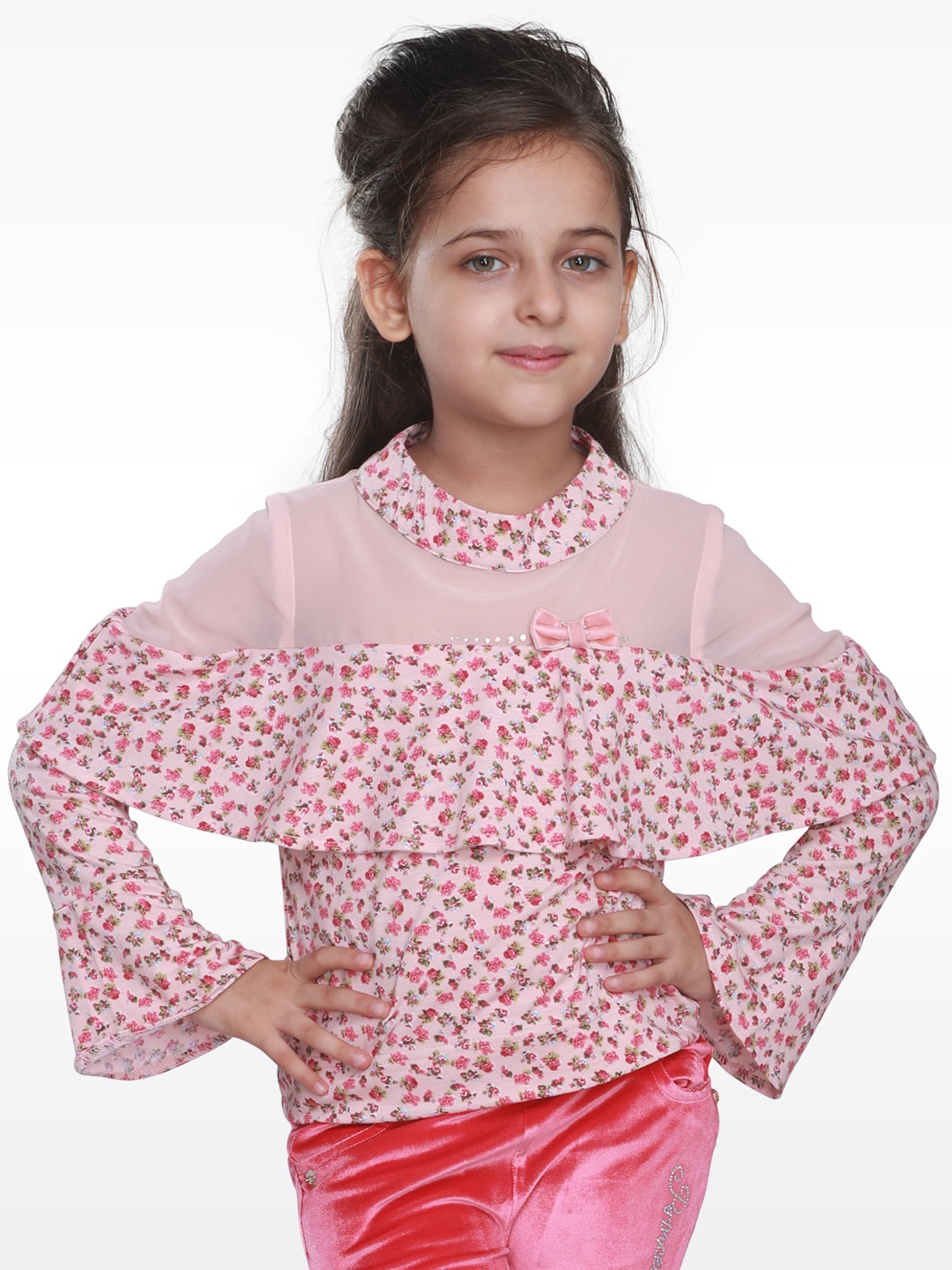 

CUTECUMBER Girls Peach-Coloured Printed Top