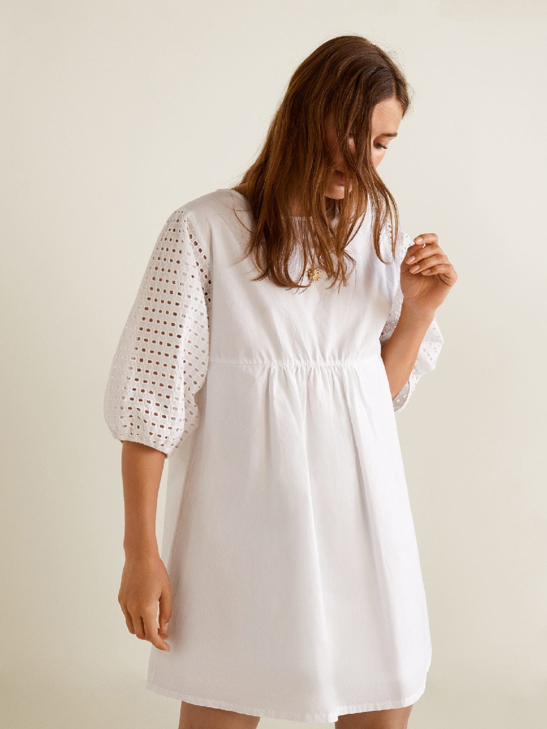 

MANGO Women White Solid A-Line Dress