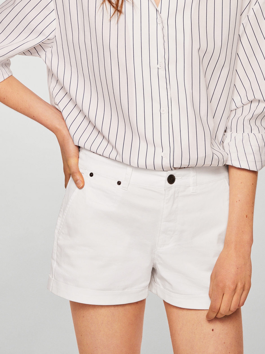 

MANGO Women White Solid Chino Shorts