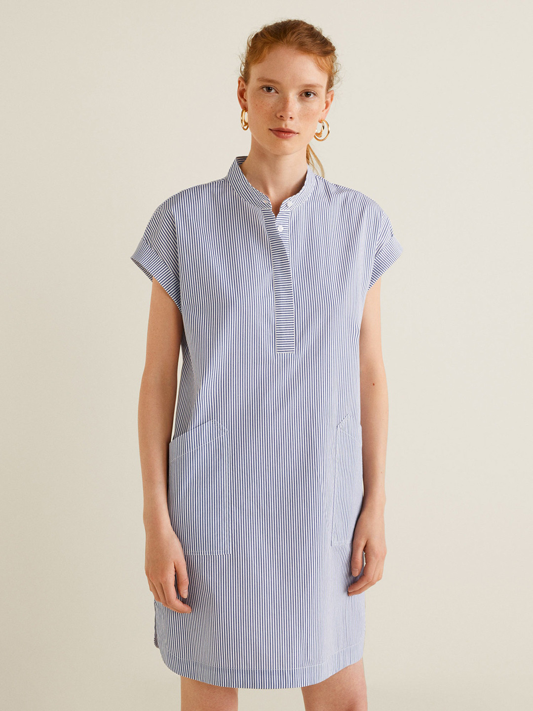

MANGO Women Blue & White Striped A-Line Dress