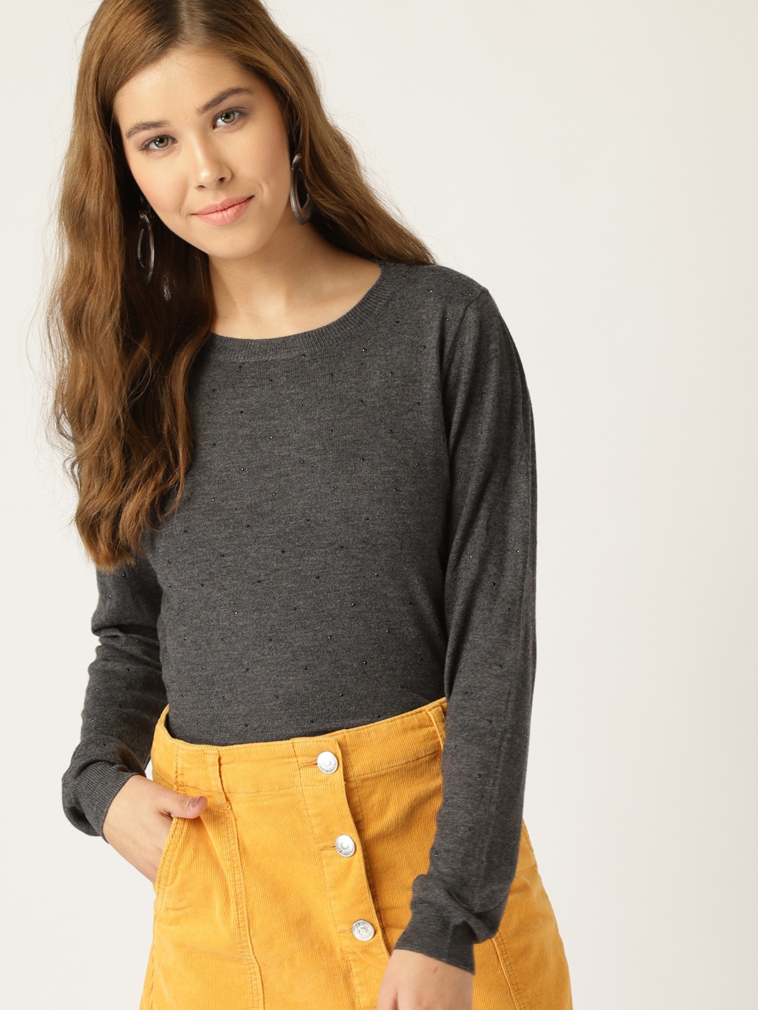 

MANGO Women Grey Solid Pullover