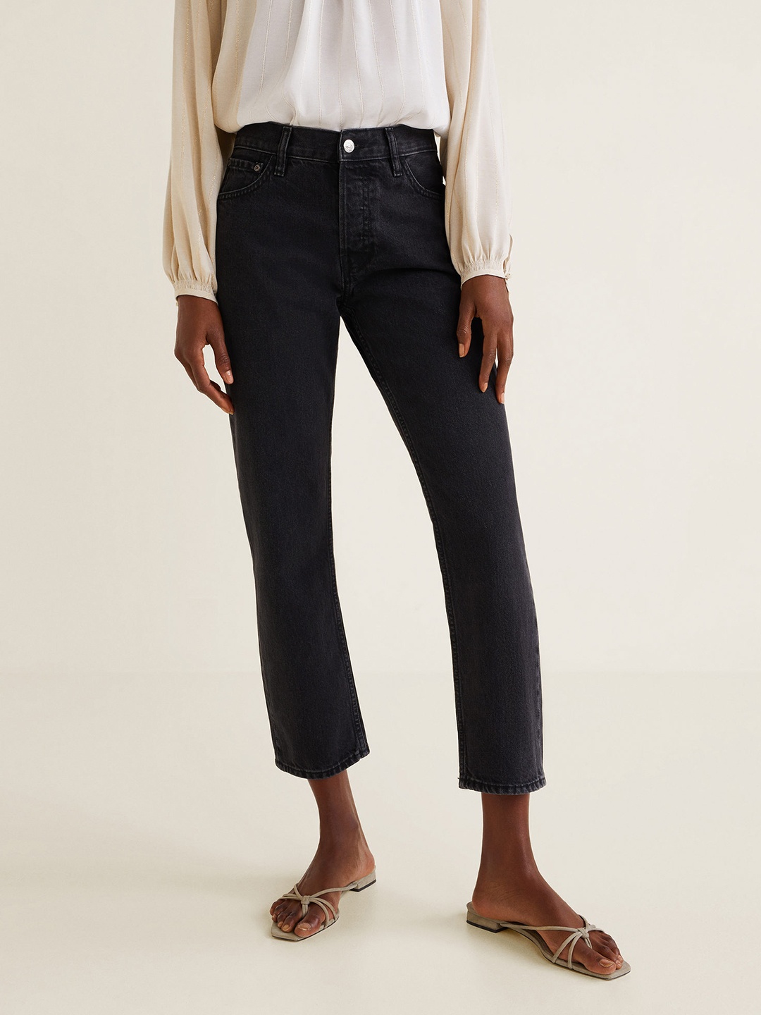 

MANGO Women Navy Blue Regular Fit Mid-Rise Clean Look Jeans
