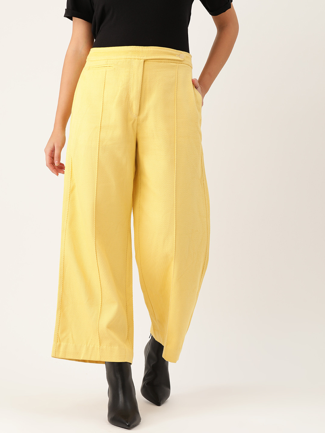 

MANGO Women Yellow Regular Fit Solid Parallel Trousers