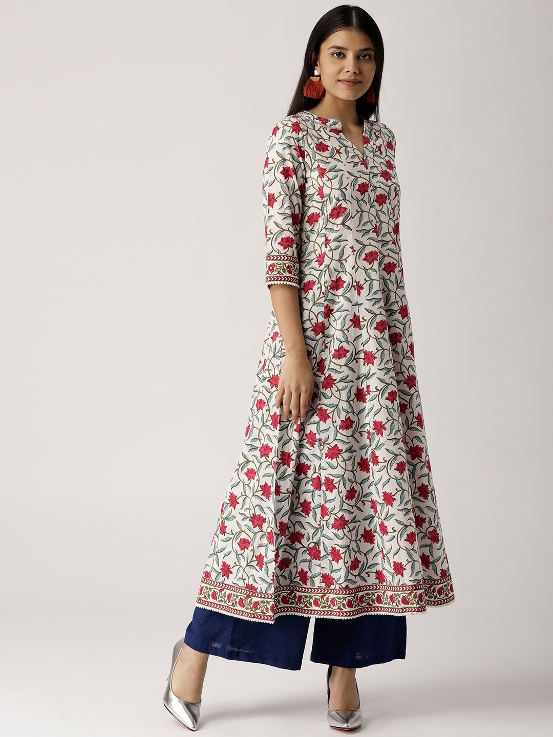 

Libas Women White & Magenta Floral Printed A-Line Kurta