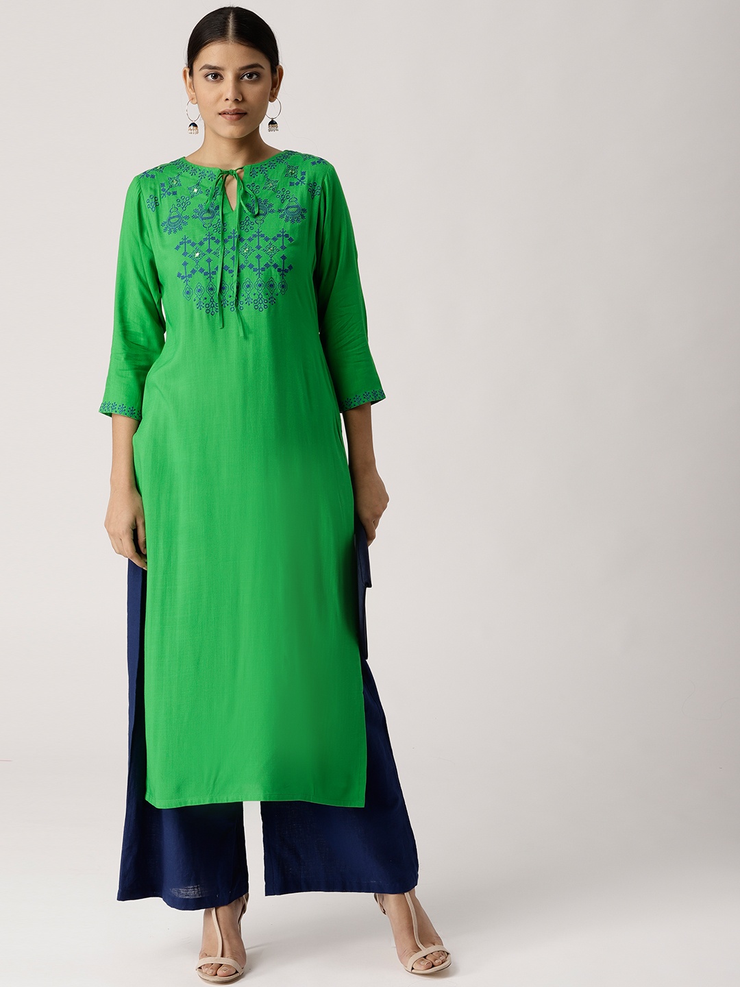 

Libas Women Green Yoke Design Straight Kurta