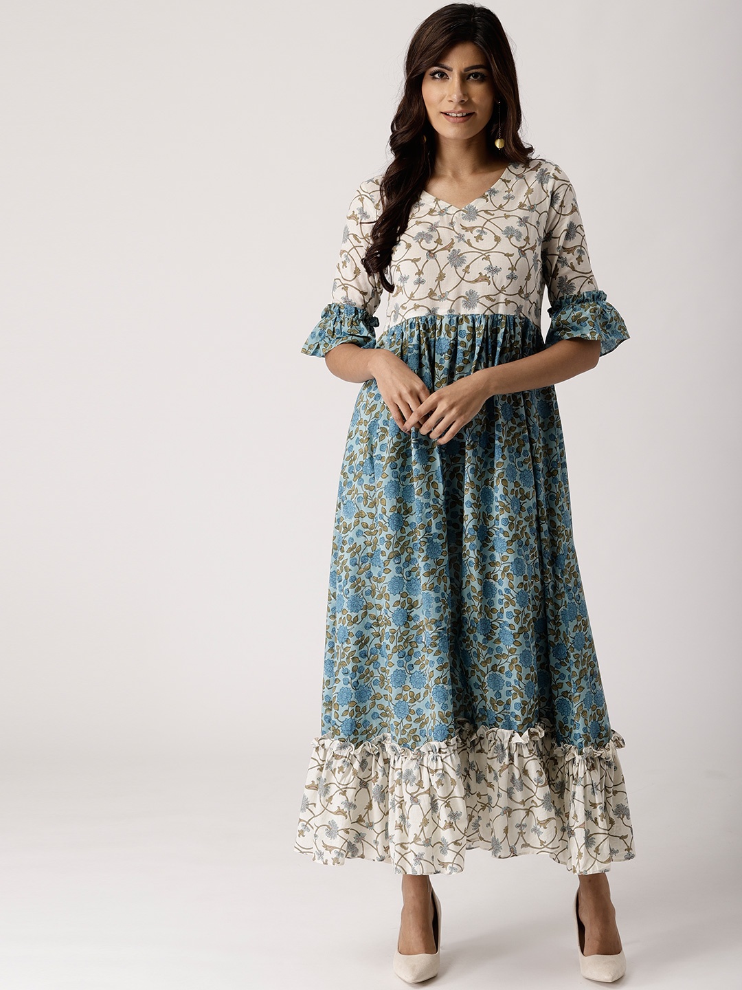 

Libas Women Blue & Off-White Printed A-Line Kurta