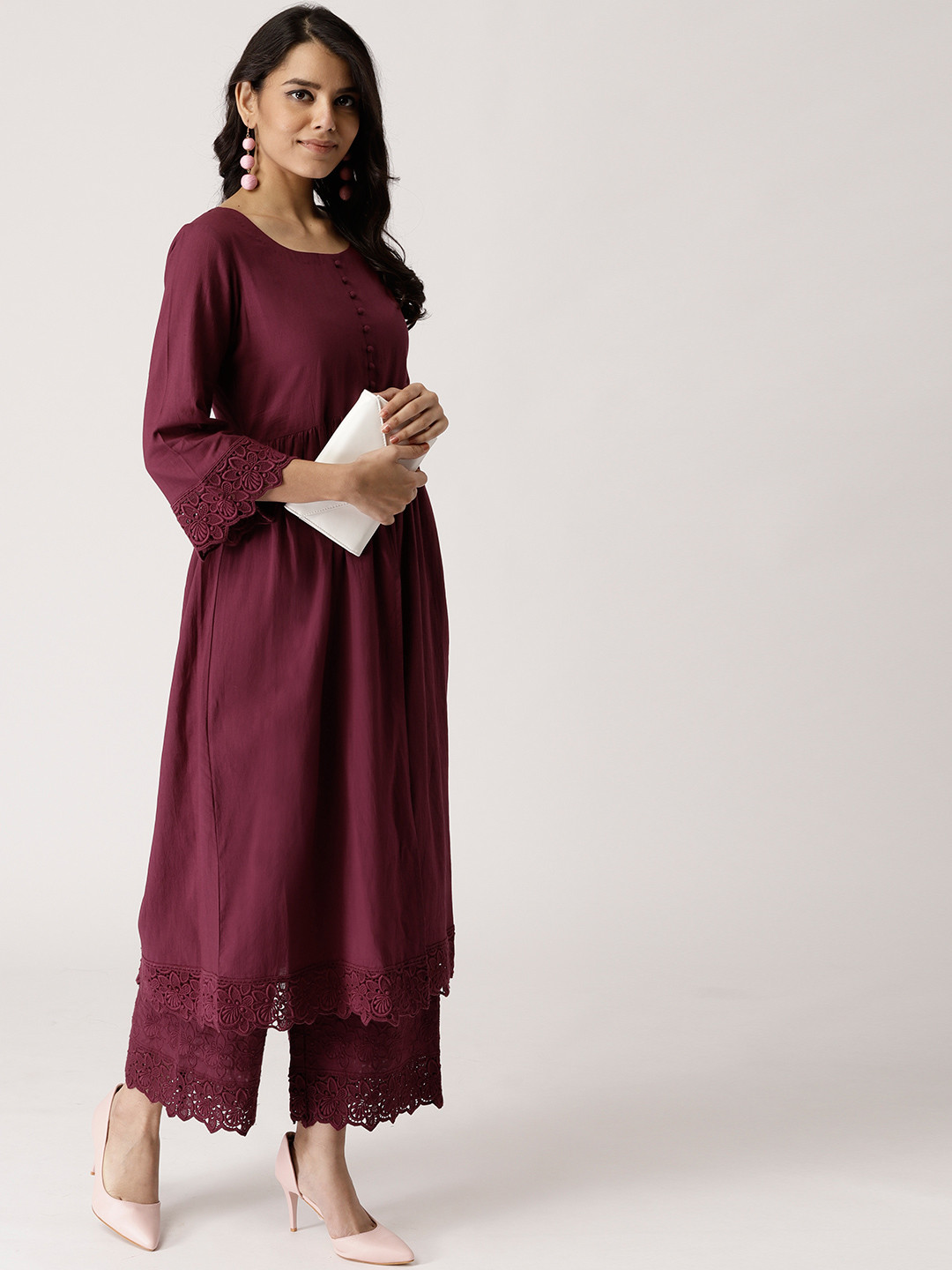 

Libas Women Wine-Coloured Solid Kurta with Palazzos, Burgundy