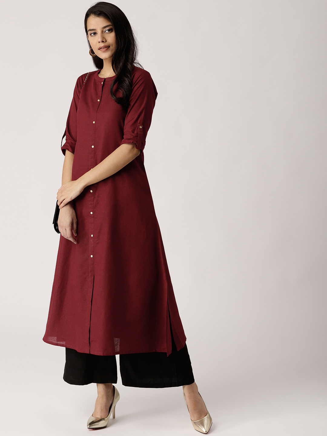 

Libas Women Maroon Solid A-Line Kurta
