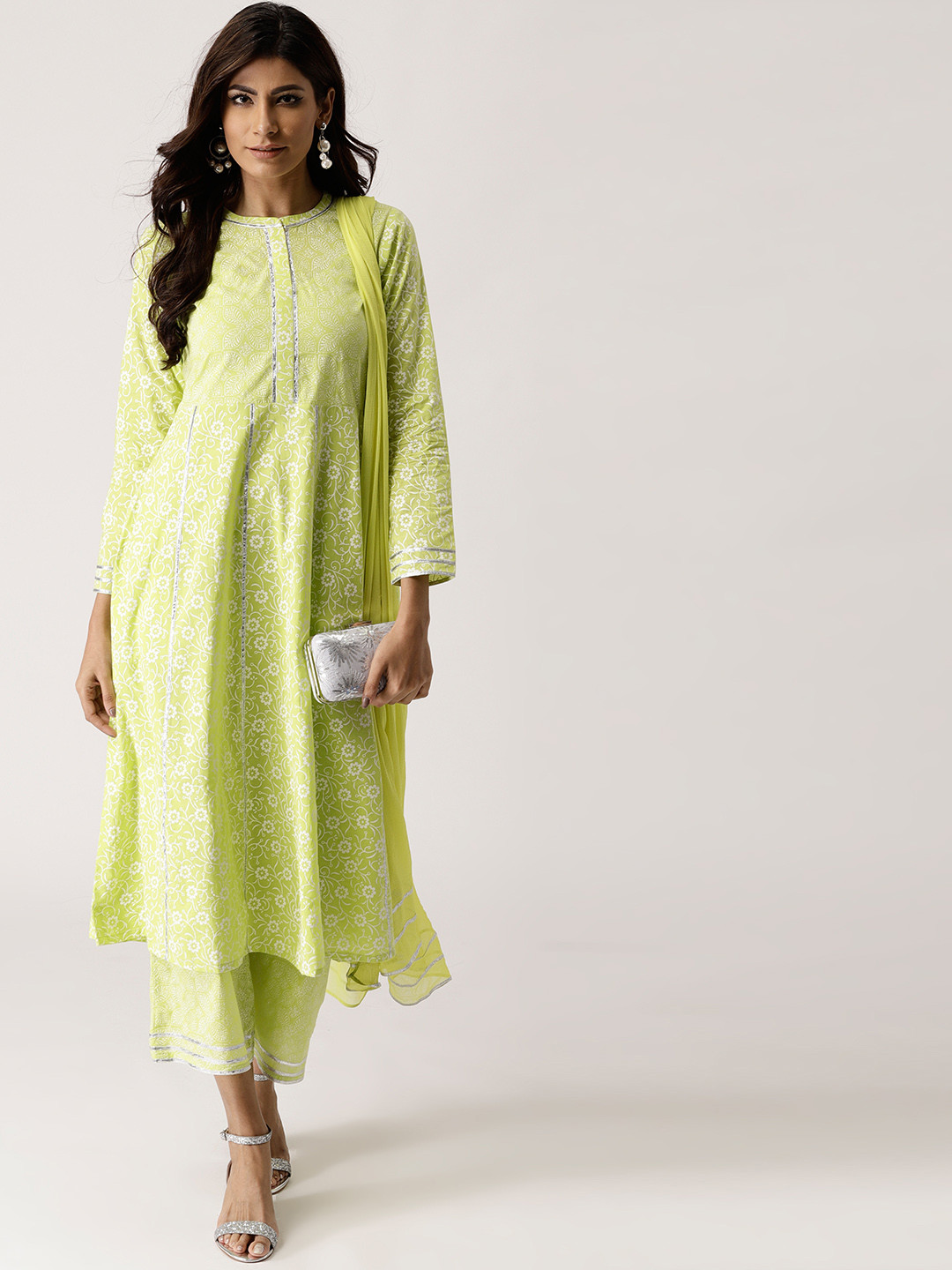 

Libas Women Green & White Printed Kurta with Palazzos & Dupatta