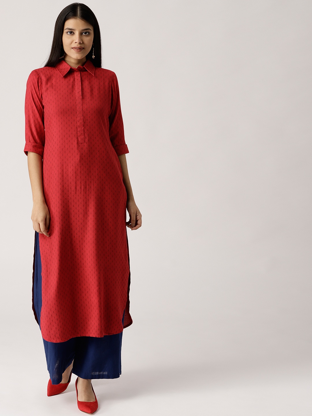 

Libas Women Red Printed Pathani Kurta