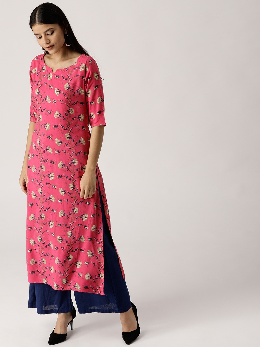 

Libas Women Pink & Purple Printed Straight Kurta