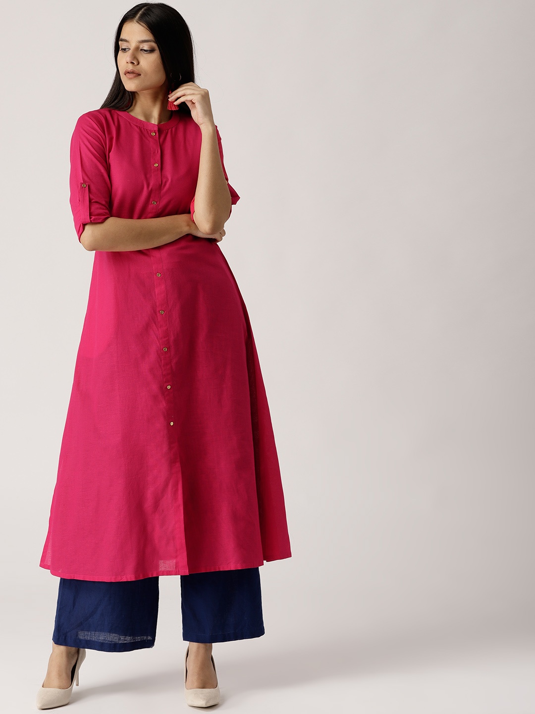 

Libas Women Magenta Solid A-Line Kurta