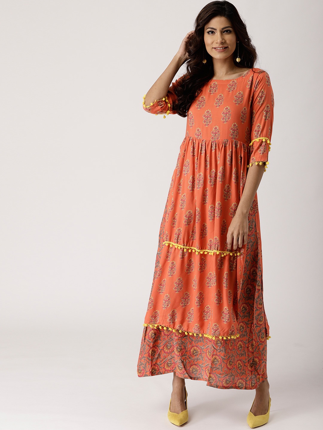 

Libas Women Orange Printed Layered Maxi Dress