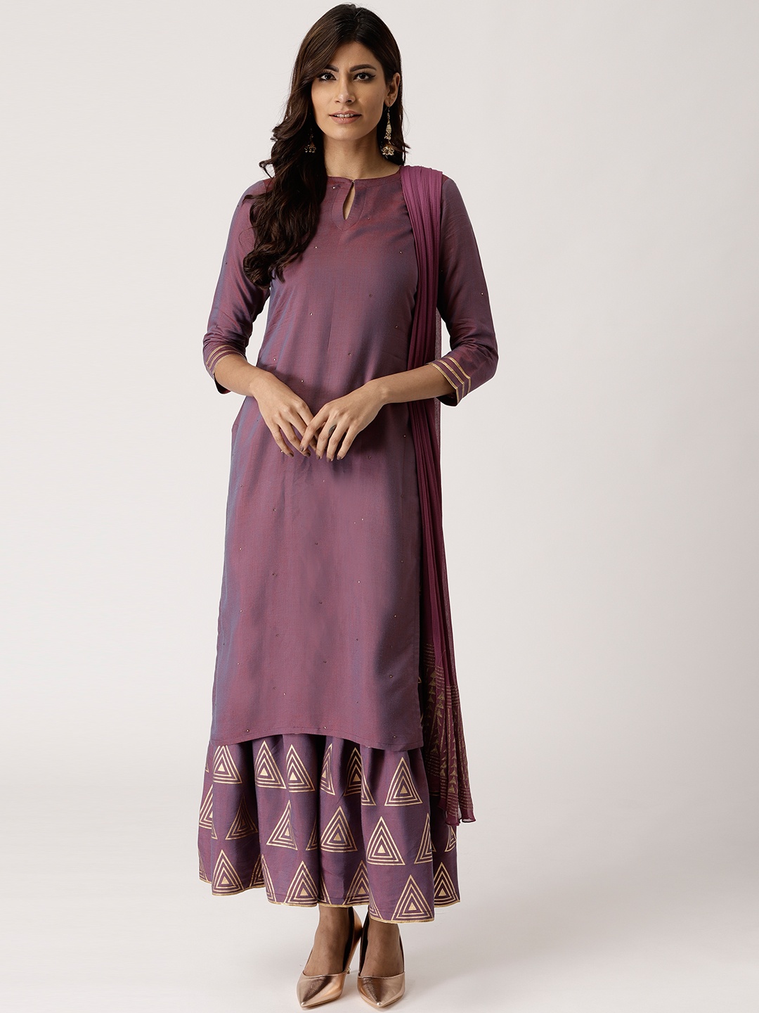 

Libas Women Purple Solid Kurta with Sharara & Dupatta