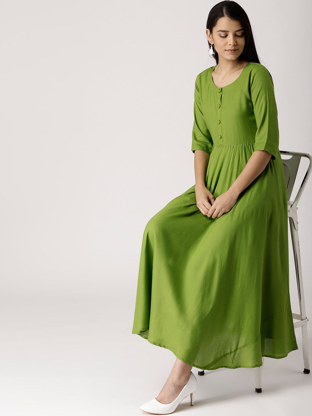 

Libas Women Green Solid Maxi Dress