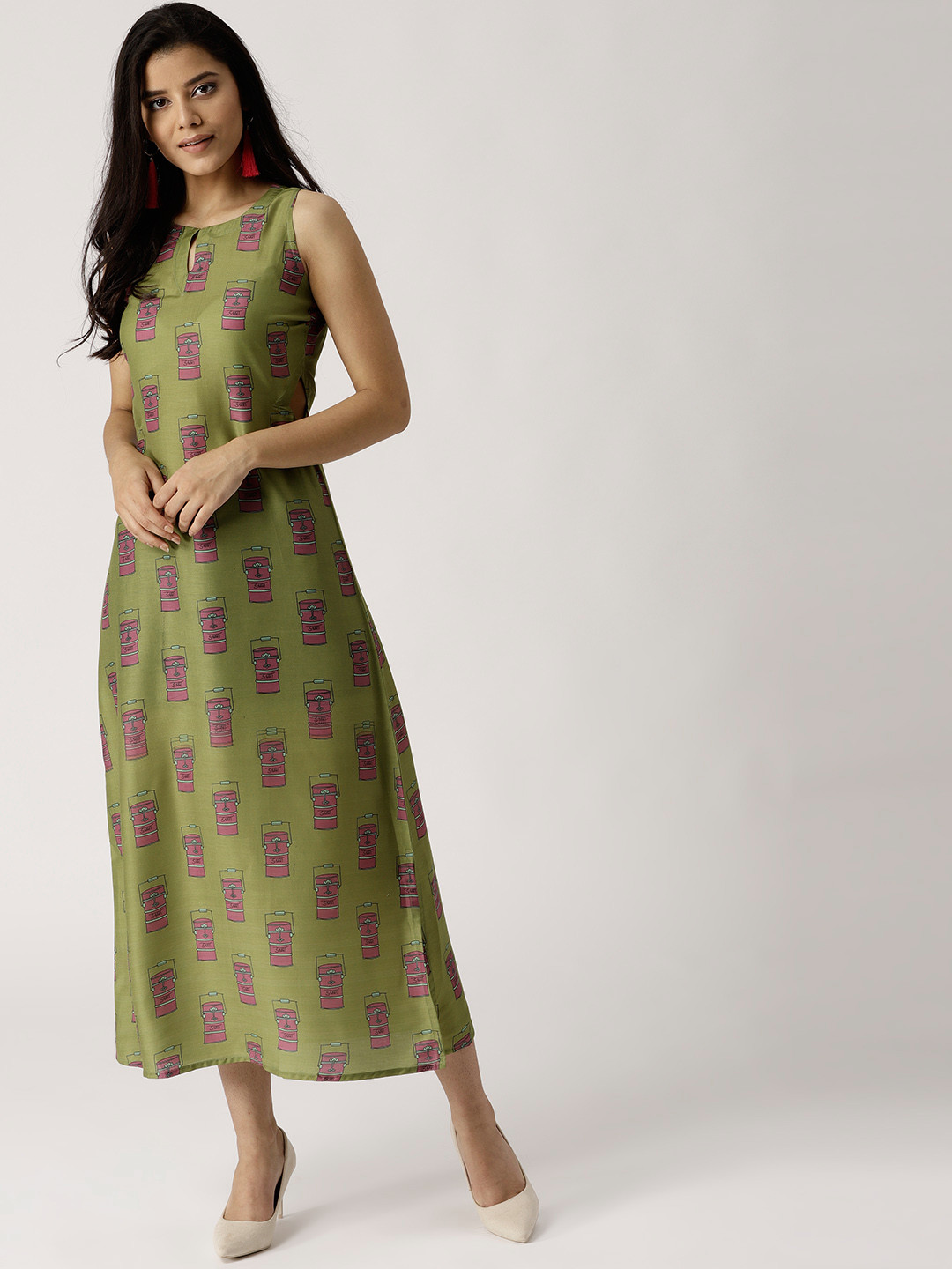 

Libas Women Olive Green Printed Maxi Dress