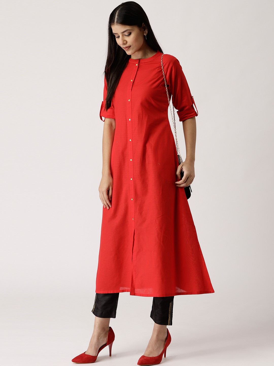 

Libas Women Red Solid A-Line Kurta