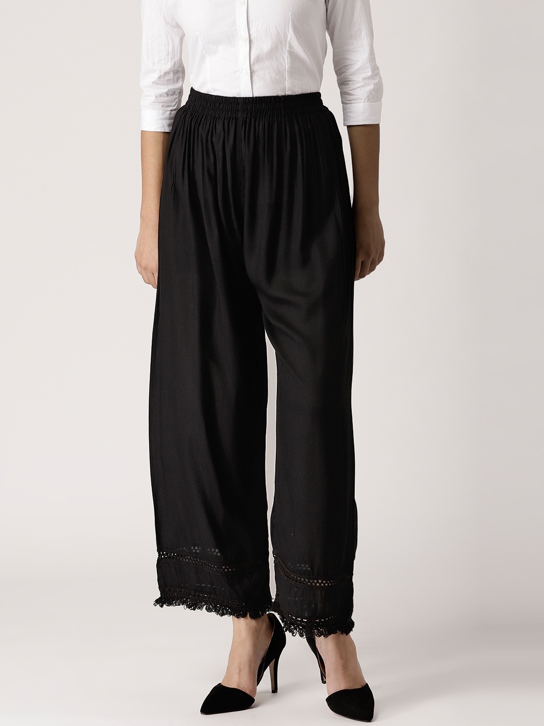 

Libas Women Black Hem Design Wide Leg Palazzos